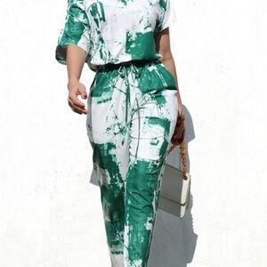 Stylish Green and White Women's Jumpsuit